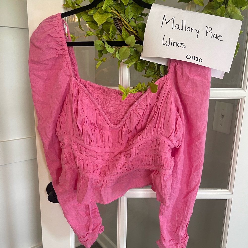 Free People Pink Puff Sleeve Ruched Blouse